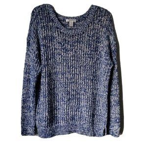 Motherhood Maternity Sweater Wlomens XL Open knit Long Sleeve Blue And W…